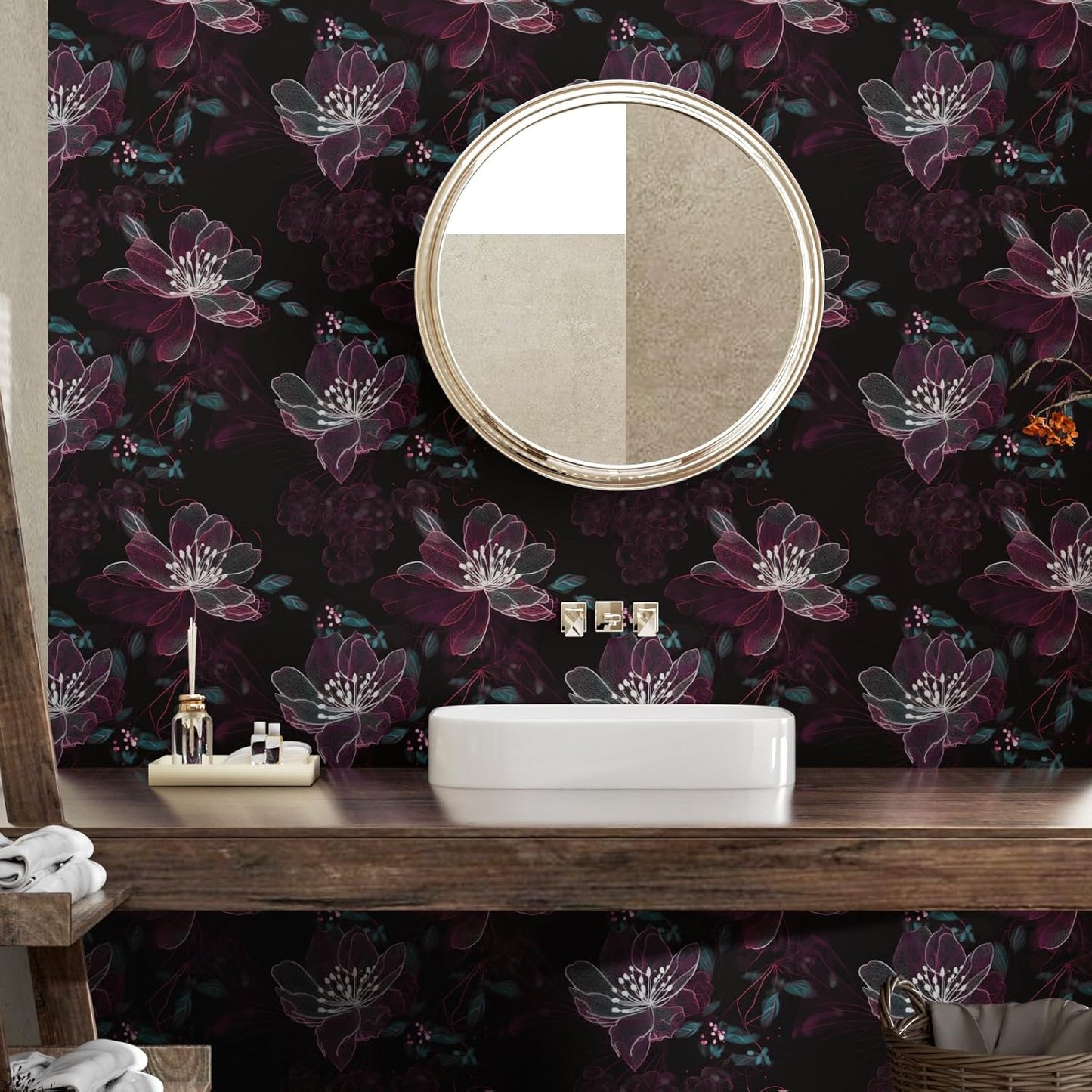 HENNOR - Vintage Dark Floral Peel and Stick Wallpaper