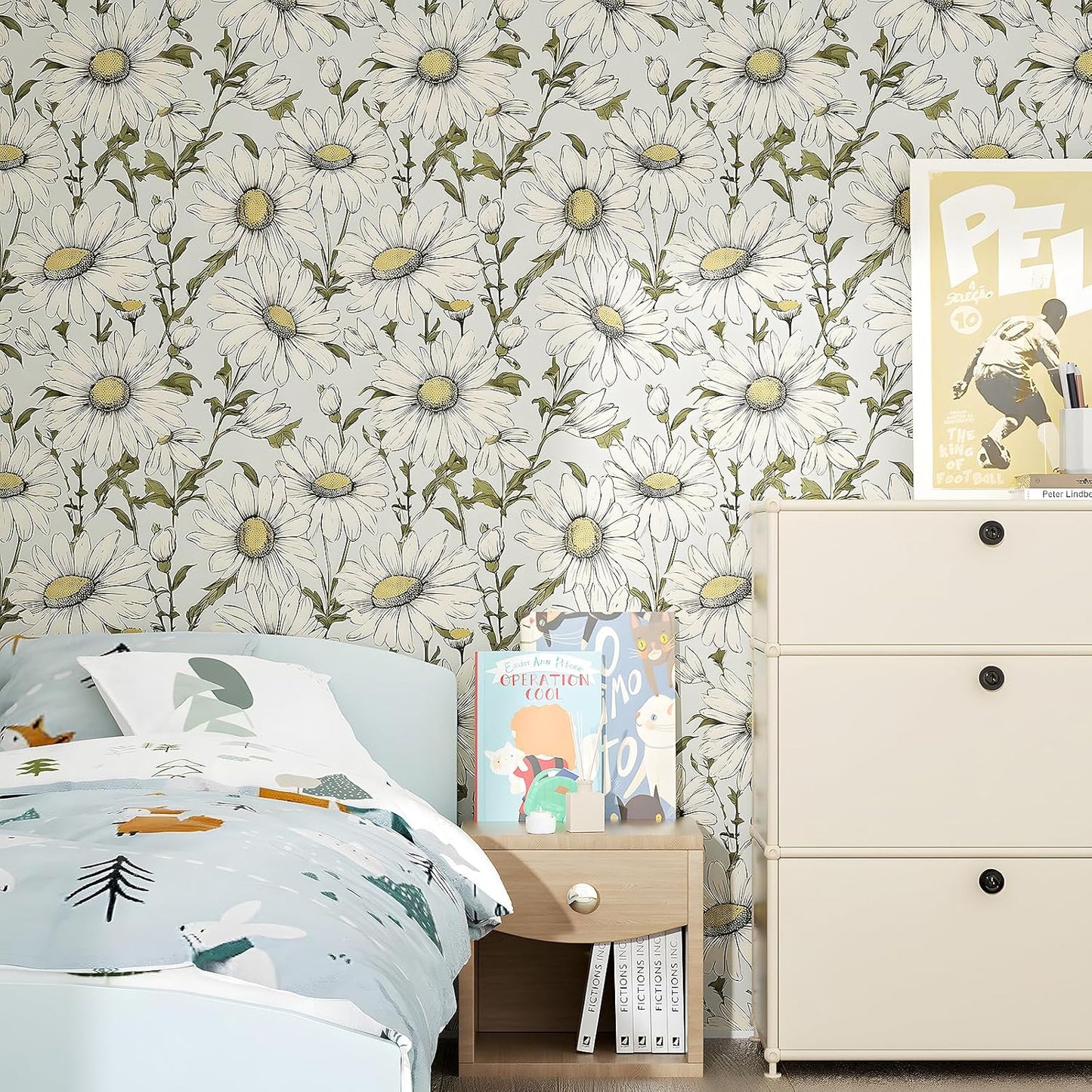 HENNOR - Modern Blue Backgroud Self Adhesive Floral Wallpaper