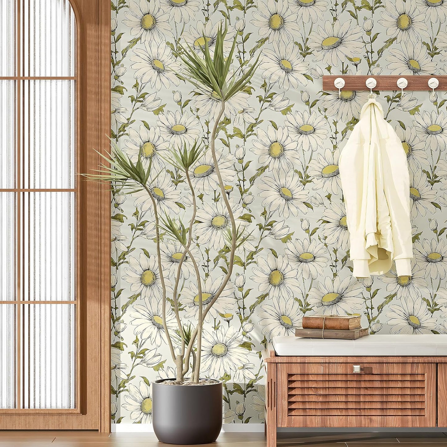 HENNOR - Modern Blue Backgroud Self Adhesive Floral Wallpaper