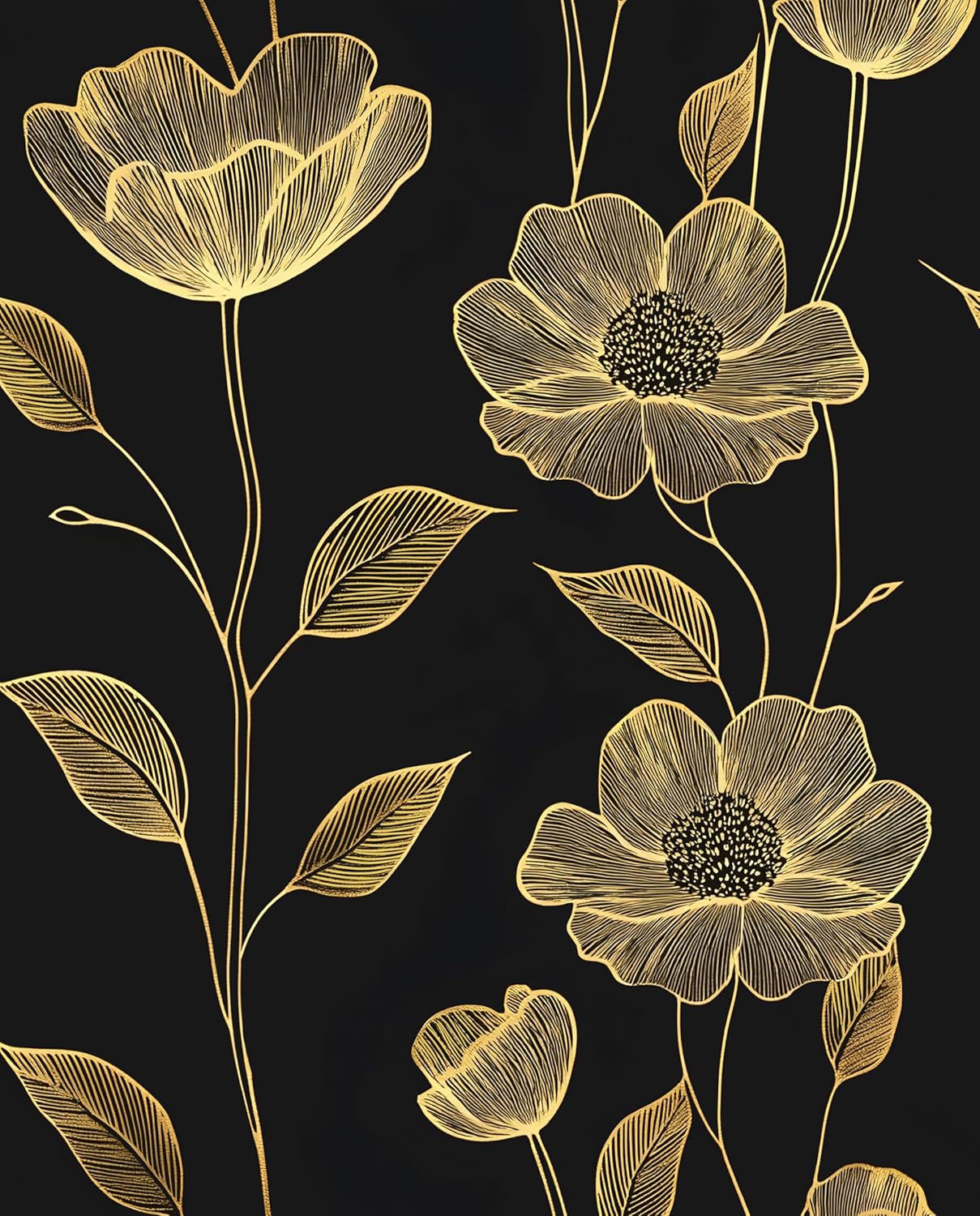 HENNOR - Black Floral Peel and Stick Boho Wallpaper