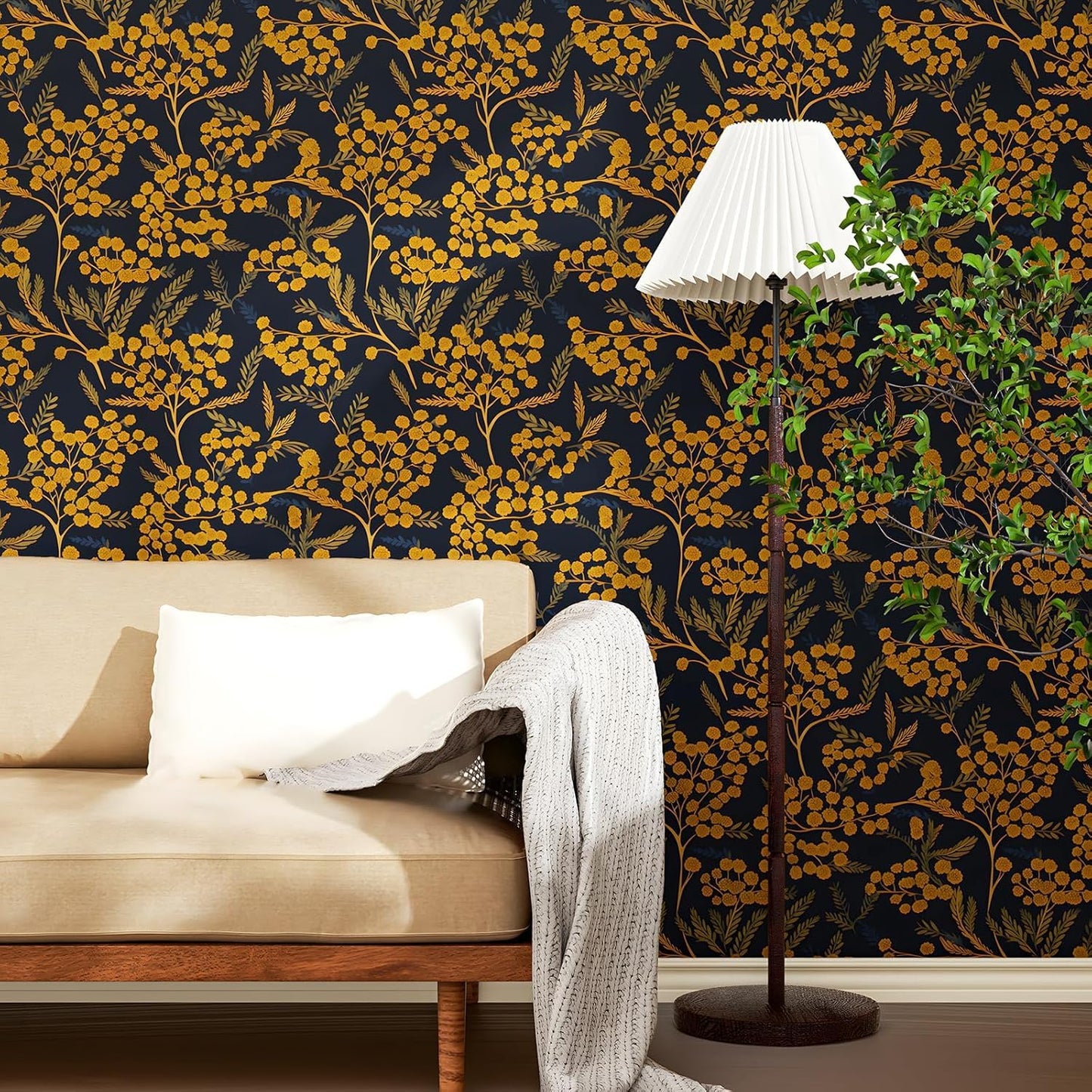 HENNOR - Black Floral Peel and Stick Boho Wallpaper